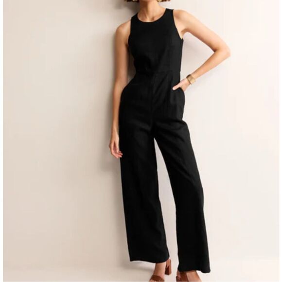 Boden Carla 100% Linen Jumpsuit size 14T black - Picture 2 of 13